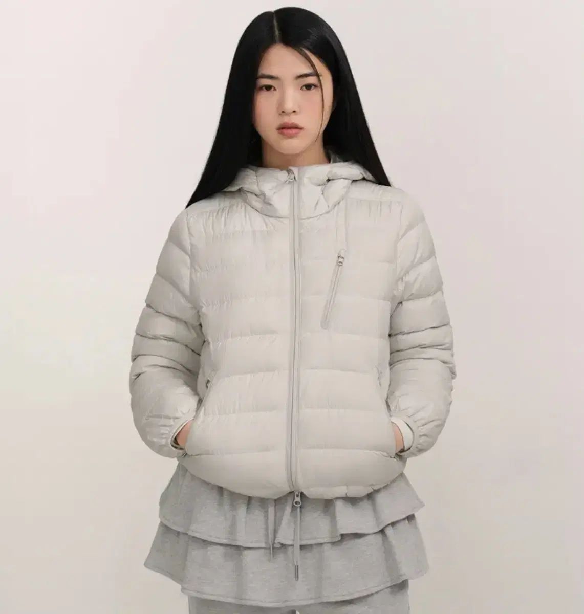 ムシンサ ウィメンズ シティ レジャー フーディー ライト ダウン ジャケット ストーン 白 xs