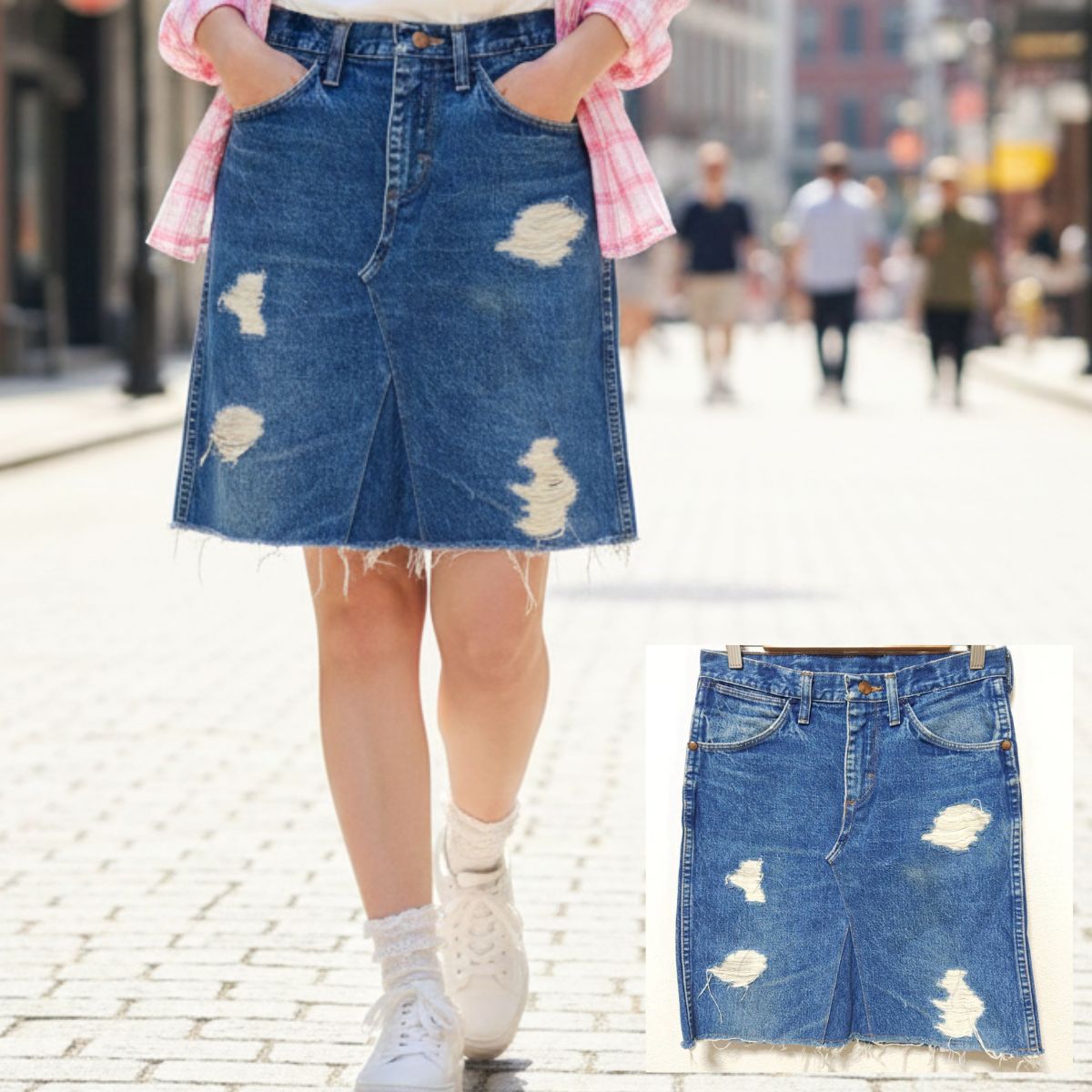 絶妙なダメージ感◎【Wrangler】ラングラー デニム リメイク スカート 