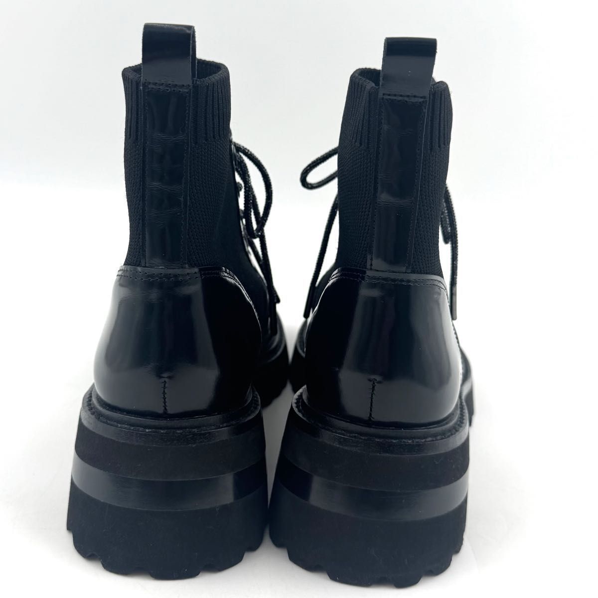  スタッカート リード ニット コンビ レースアップ ブーツ グリッター 紐 厚底 黒 24.5 サイドゴアブーツ ブーツ