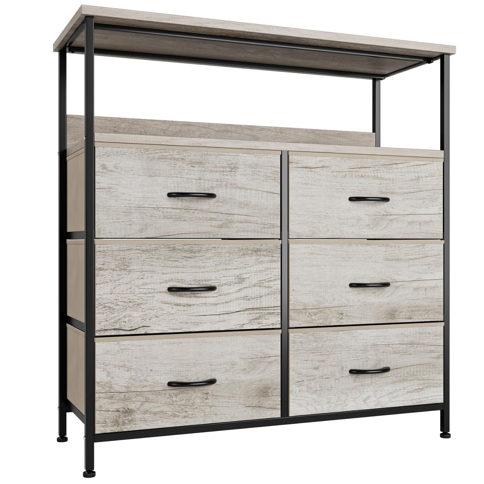 布製引き出し オーガナイザー 収納ケース キャビネット引き出し 衣類収納 木製天板 タンス 転倒防止 収納 3段6杯 棚付き収納チェスト 幅80 奥行30 高さ84 65 cm Nicehillチェスト ライトウッドグレイン