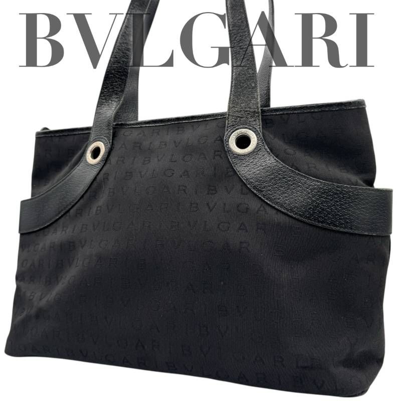 BVLGARI ブルガリ トートバッグ 肩掛け ブラック 黒色 レザー ロゴ BVLGARI（ブルガリ） トートバッグ ロゴマニア 黒 ブラック キャンバス