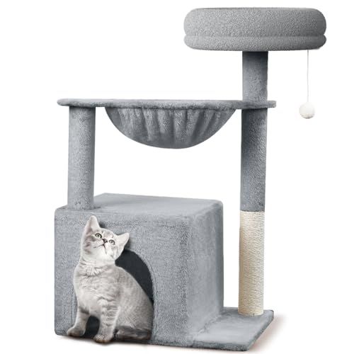 YUCHONG キャットタワー 木製 猫タワー 高さ75cm展望台 ハンモック付き