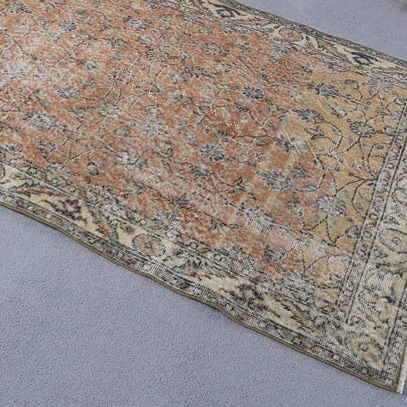 トルコラグ ヴィンテージ 赤色 草木柄 ダブルフレーム シャビーレッド