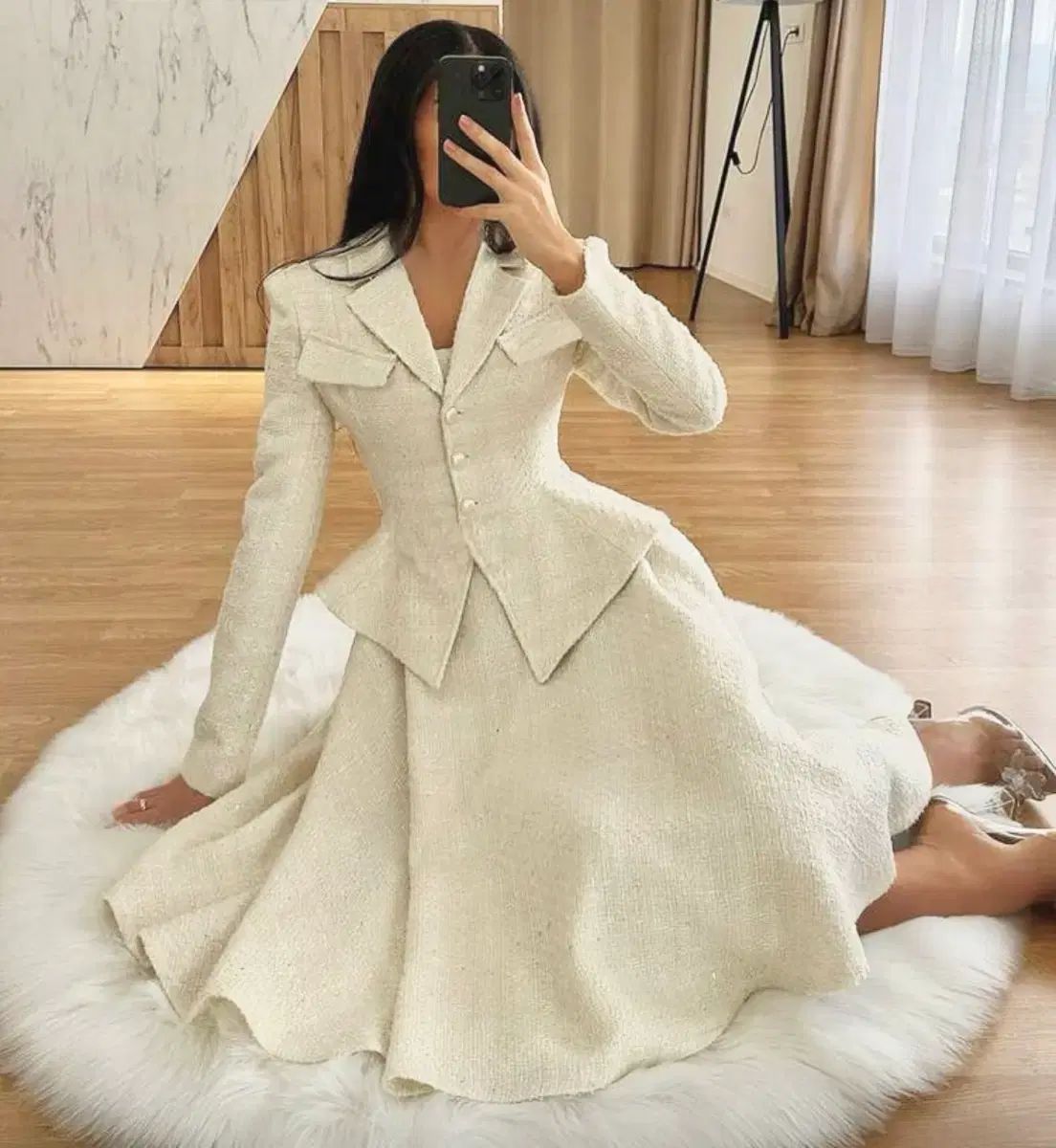 ツイード ツーピース セットアップ アイボリー スカート スーツ