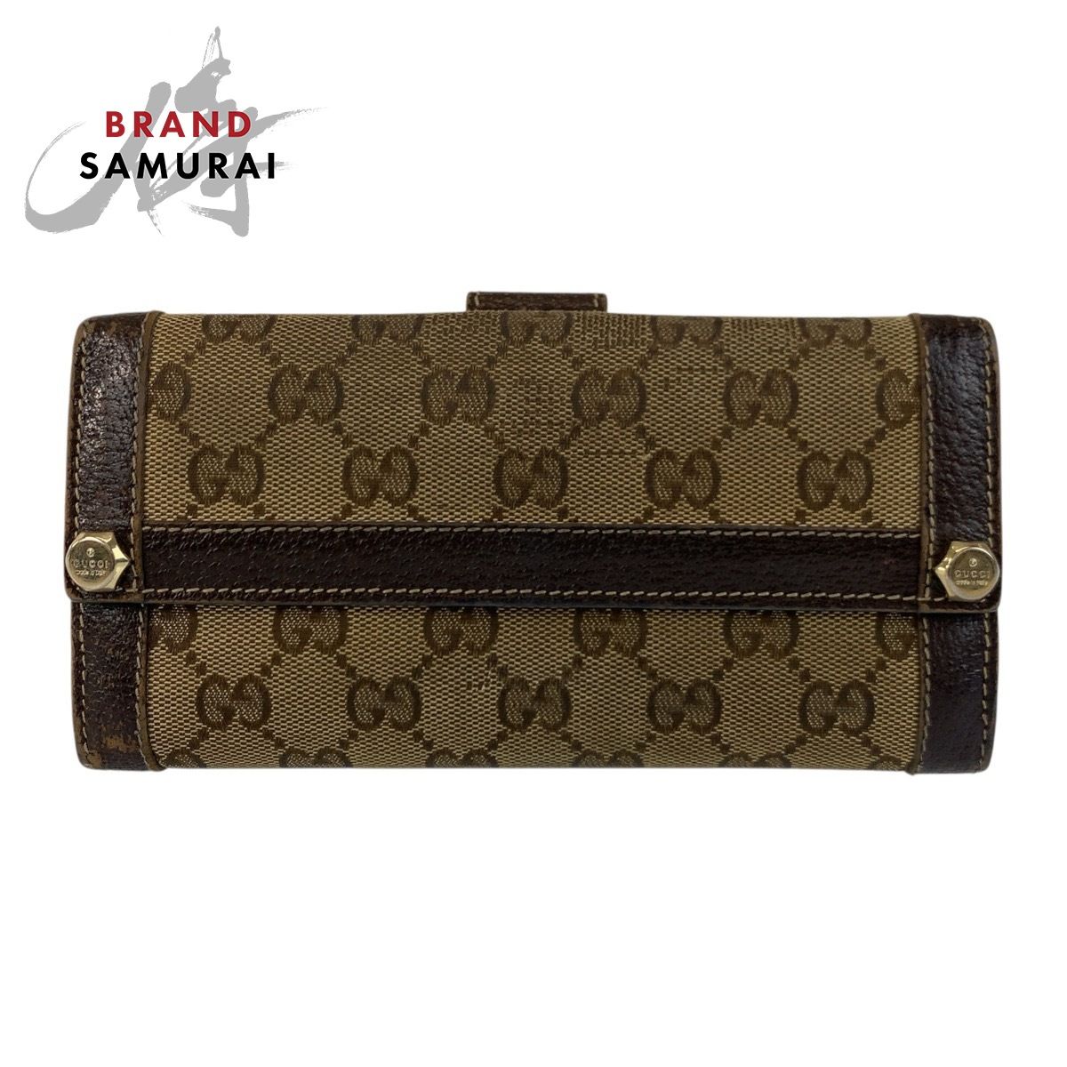 GUCCI グッチ ブラウン ゴールド金具 GGキャンバス/レザー 長財布 