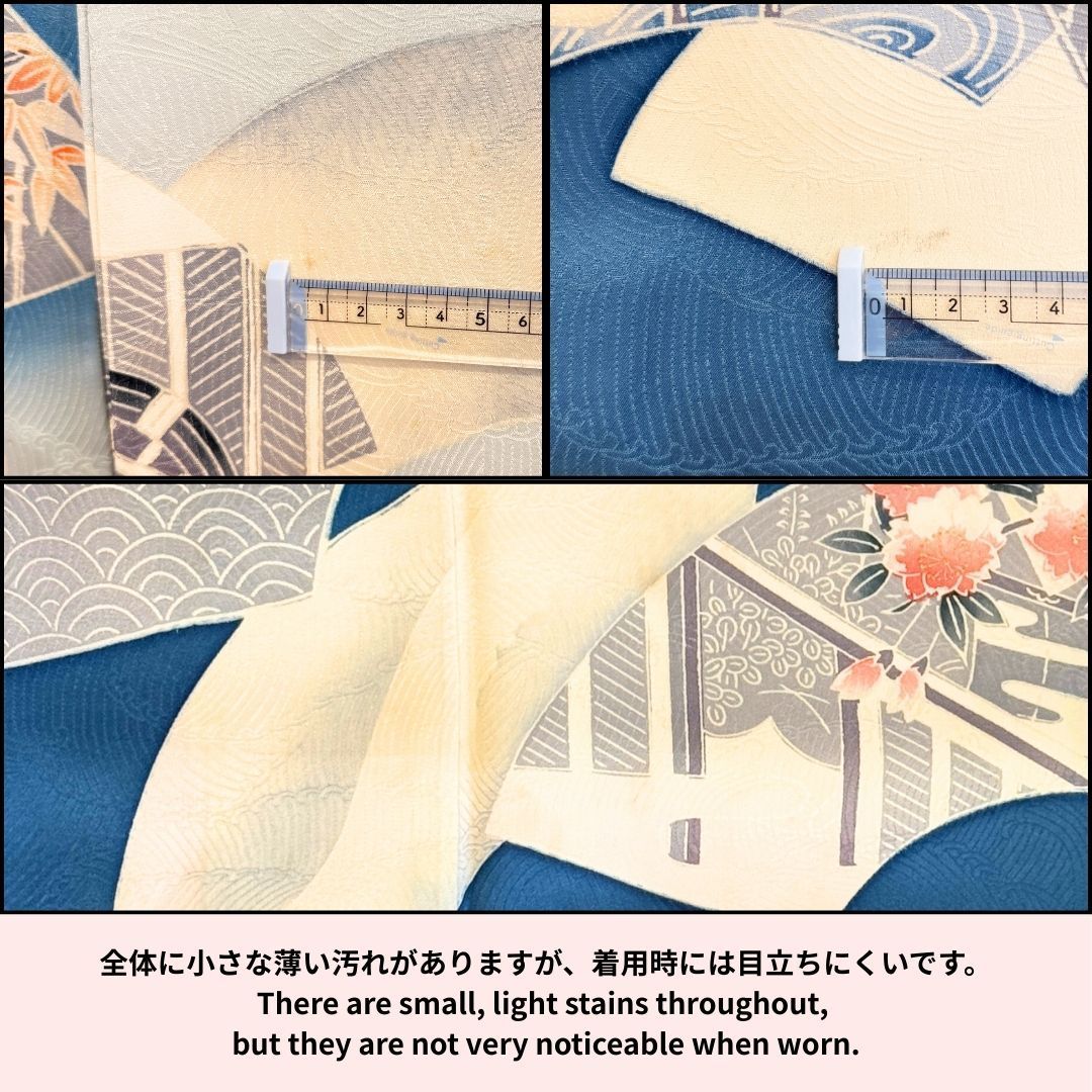 希少トールサイズ 振袖 6点フルセット 水色×青地 正絹 袋帯 成人式 前