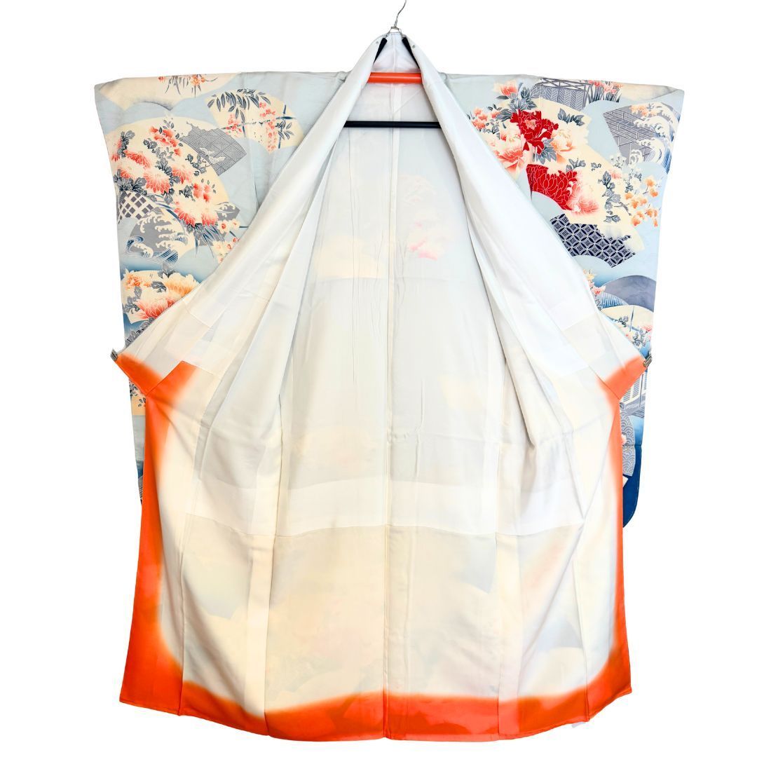 希少トールサイズ 振袖 6点フルセット 水色×青地 正絹 袋帯 成人式 前