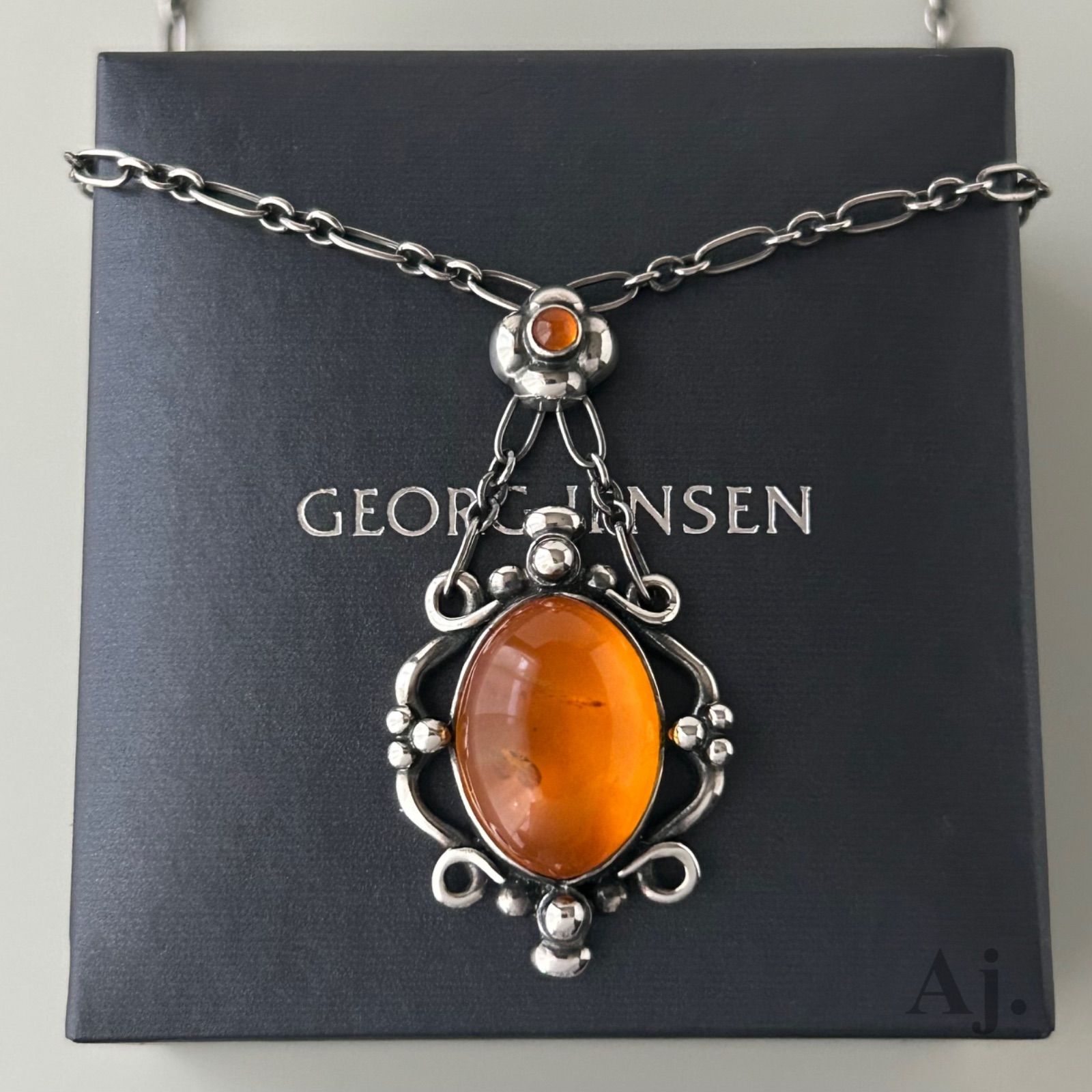ジョージジェンセン ネックレス ペンダント 琥珀 アンバー 51 Silver 925 Georg Jensen