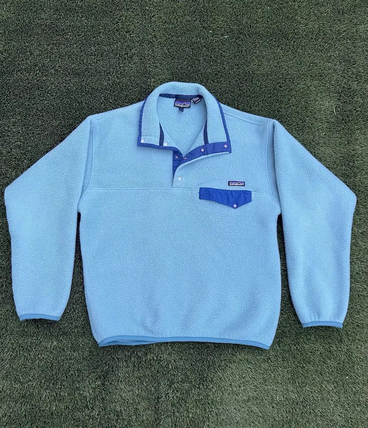 90 s patagonia パタゴニア Synchilla シンチラ スナップ-T ライトブルー ネイビー ジャマイカ