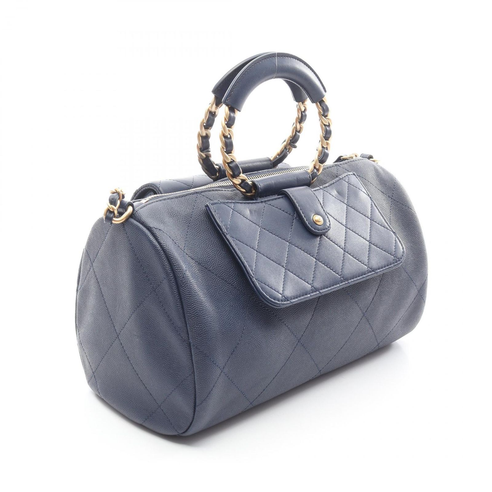 シャネル CHANEL ショルダーバッグ マトラッセ ネイビー レザー