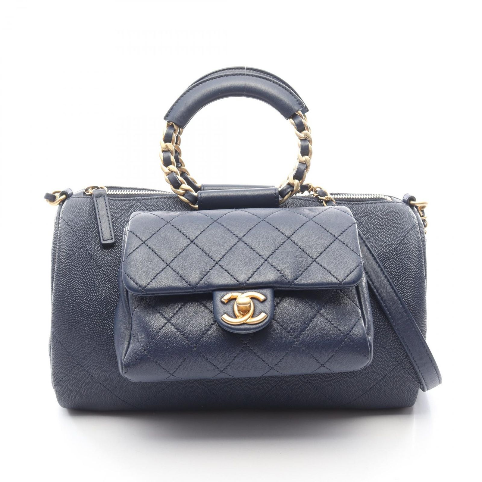 シャネル CHANEL ショルダーバッグ マトラッセ ネイビー レザー