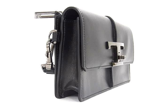 TODS トッズ Tタイムレス レザー ターンロック クラッチバッグ セカンドバッグ レディース ブラック系 FR 5435
