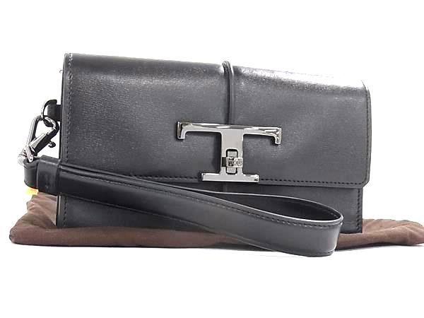 TODS トッズ Tタイムレス レザー ターンロック クラッチバッグ セカンドバッグ レディース ブラック系 FR 5435