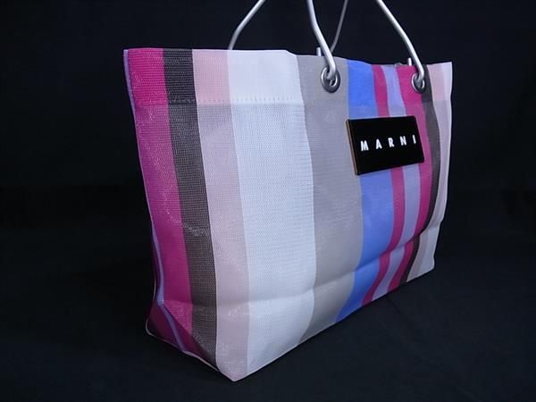 MARNI マルニ フラワーカフェ ナイロン ストライプ ハンドバッグ トートバッグ レディース マルチ FR 4929