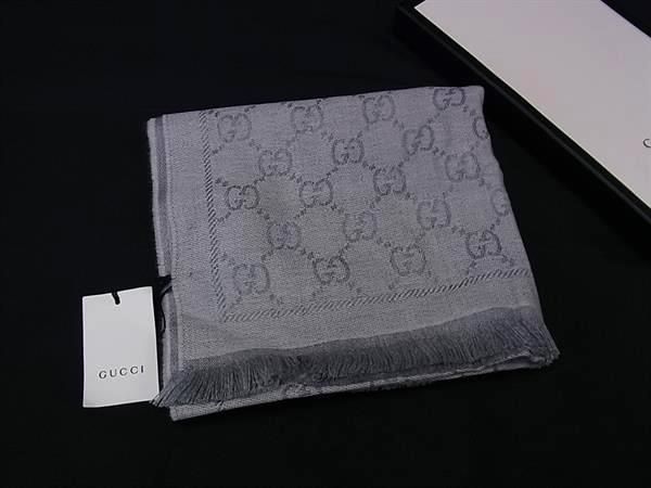 GUCCI グッチ 133483 36200 GG柄 ウール100％ フリンジ マフラー ストール ショール 防寒具 グレー系 FP 7313
