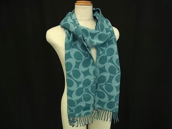 COACH コーチ シグネチャー ウール100％ マフラー ストール ショール 防寒具 メンズ レディース ブルー系 FL 7578