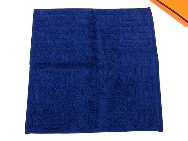 HERMES エルメス ステアーズ コットン 100％ ハンドタオル フェイスタオル メンズ レディース ネイビー系 FU 6934