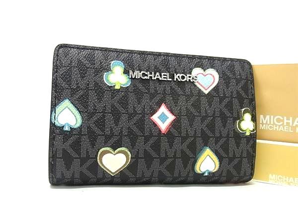 MICHAEL KORS マイケルコース JET SET TRAVEL MK柄 PVC 二つ折り 財布 ウォレット ブラック系 BP 6411