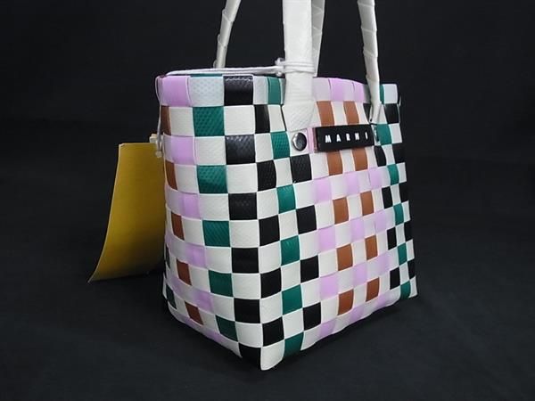 MARNI マルニ マーケット フラワーカフェ ポリプロピレン ハンドバッグ トート アイボリー系×マルチ BP 6421