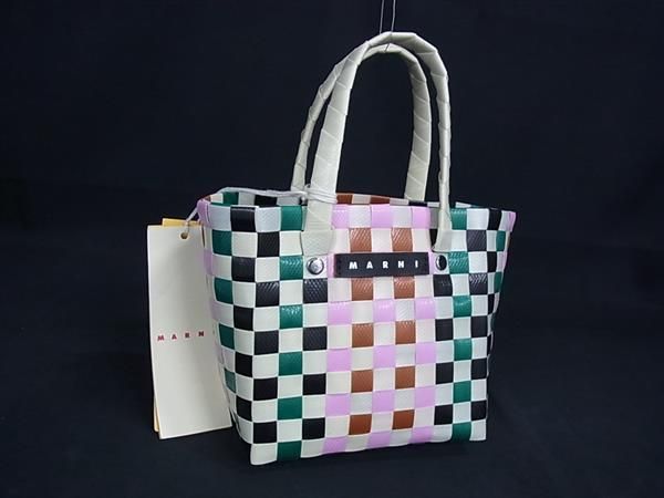 MARNI マルニ マーケット フラワーカフェ ポリプロピレン ハンドバッグ トート アイボリー系×マルチ BP 6421