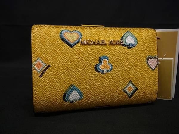 MICHAEL KORS マイケルコース JET SET TRAVEL MK柄 PVC 二つ折り 財布 ウォレット イエロー系 BP 6422