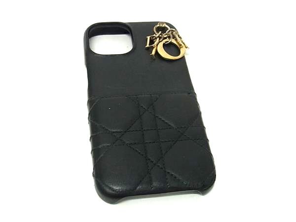 ChristianDior ディオール レディディオール カナージュ iPhone 13 14 対応 レザー スマホケース ブラック系 BN 6622