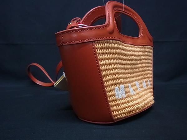 MARNI マルニ トロピカリア ストロー×レザー 2 WAY クロスボディ ハンドバッグ ショルダーバッグ オレンジ系 BP 6487