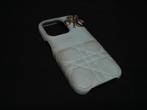 ChristianDior クリスチャンディオール レディディオール カナージュ レザー iPhone 14 Pro スマホケース ライトブルー系 BS 1457