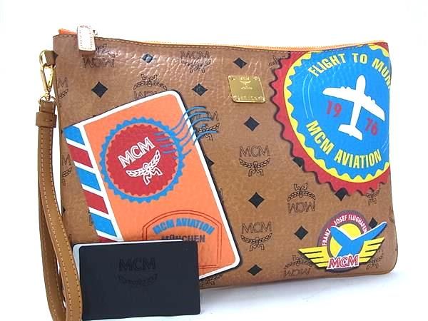 MCM エムシーエム モノグラム ヴィセトス柄 レザー クラッチバッグ セカンドバッグ ブラウン系 FN 8623