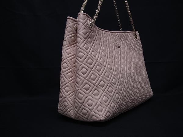 TORY BURCH トリーバーチ マリオン レザー ステッチ トートバッグ ショルダー レディース ピンクベージュ系 FN 8638