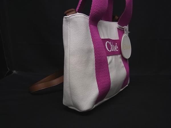 Chloe クロエ キャンバス 2 WAY ハンドバッグ トートバッグ ショルダー レディース ホワイト系×ピンク系 FN 8639