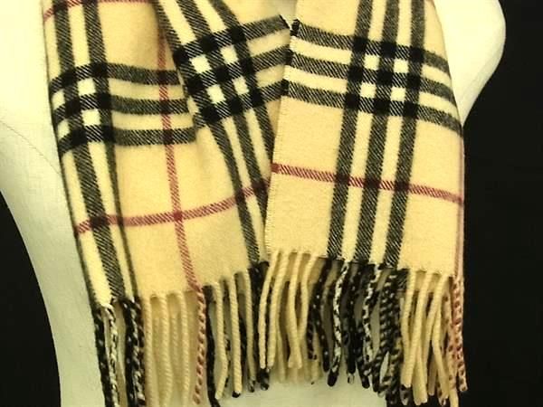 バーバリー ノバチェック カシミヤ フリンジ マフラー ストール ショール ベージュ系 FN 9166