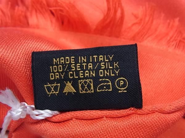 BVLGARI ブルガリ ロゴマニア シルク フリンジ マフラー ショール ストール レディース オレンジ系 FR 7225 その他 小物