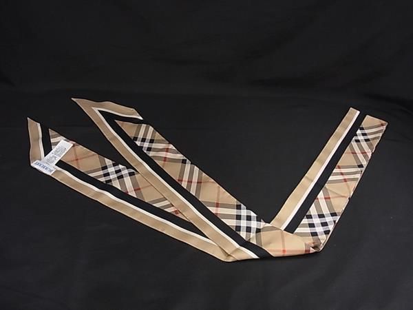 バーバリー シルク チェック柄 ツイリー リボンスカーフ レディース ライトブラウン系 FR 7341