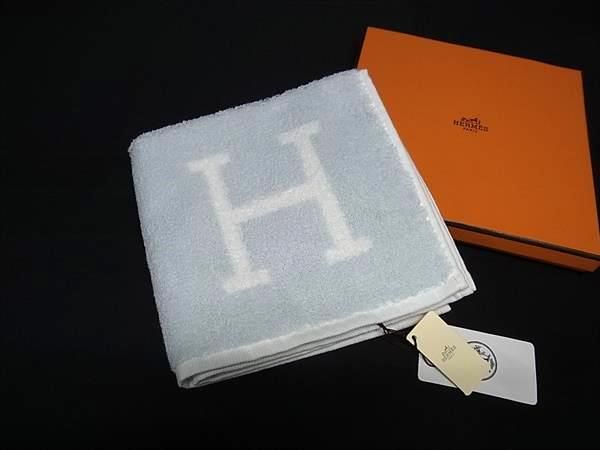 HERMES エルメス アヴァロン カレタオル コットン ハンドタオル フェイスタオル ブルー系×アイボリー系 FR 7503