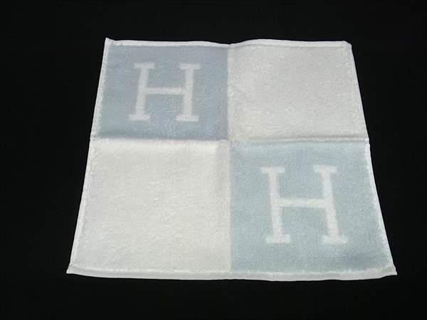 HERMES エルメス アヴァロン カレタオル コットン ハンドタオル フェイスタオル ブルー系×アイボリー系 FR 7503