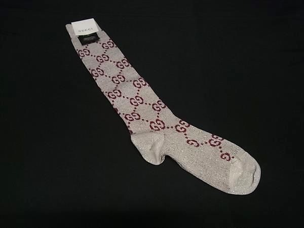 GUCCI グッチ 476525 GG柄 コットン×ナイロン ソックス 靴下 サイズS 8 18 20 グレー系×パープル系 FR 7653