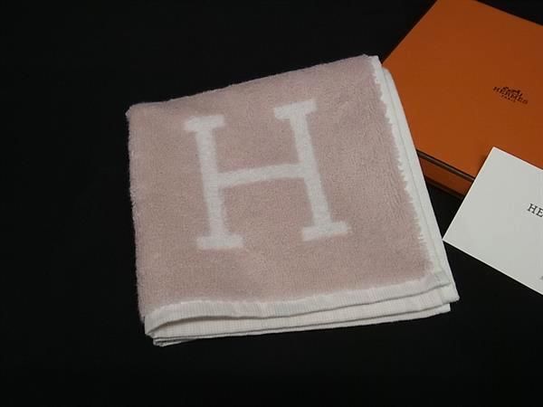 HERMES エルメス アヴァロン コットン100％ ハンドタオル フェイスタオル ピンク系×アイボリー系 FR 7643