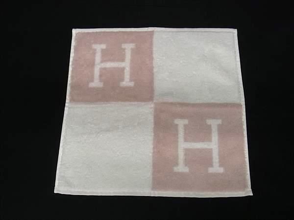 HERMES エルメス アヴァロン コットン100％ ハンドタオル フェイスタオル ピンク系×アイボリー系 FR 7643