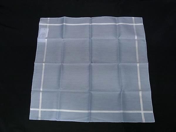 HERMES エルメス ジャカード H コットン ハンカチーフ ポケットチーフ レディース ライトブルー系 FR 7637