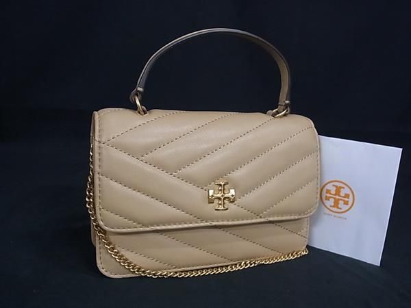 TORY BURCH トリーバーチ キラ レザー キルティング チェーン ハンドバッグ ポシェット ショルダー ベージュ系 FT 4185