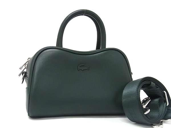 LACOSTE ラコステ レザー 2 WAY ハンドバッグ ショルダー 斜め掛け メンズ レディース ダークグリーン系 FV 4817