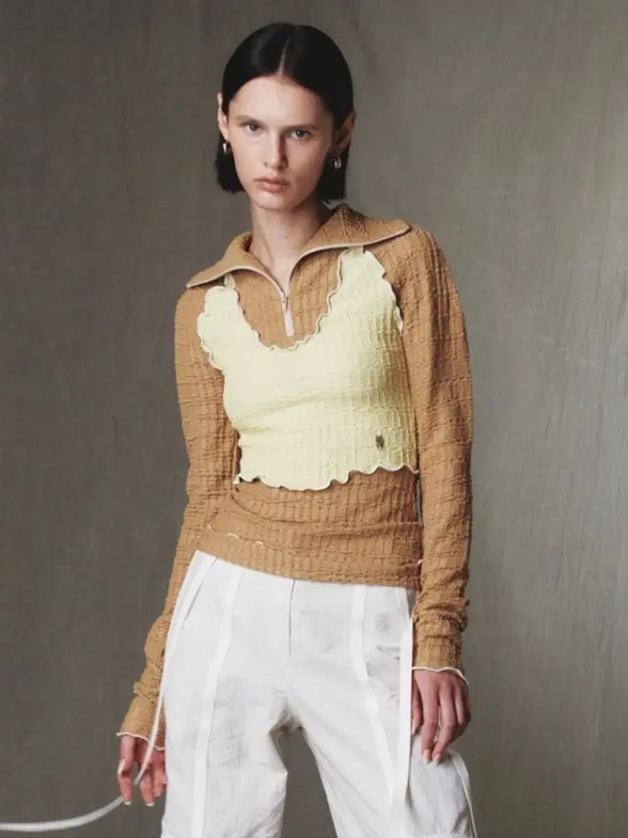 標準 KIJUN ハーフ ジップアップ リンクル ハイネック トップス