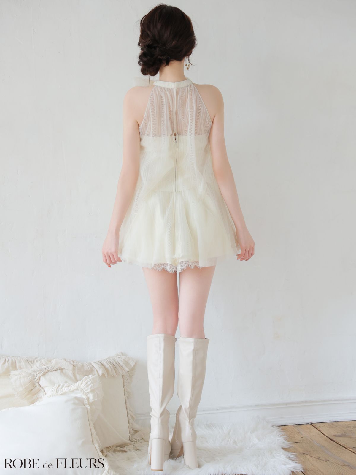 ROBE de FLEURS ローブドフルール fm3486［ハイネックウエストリボン