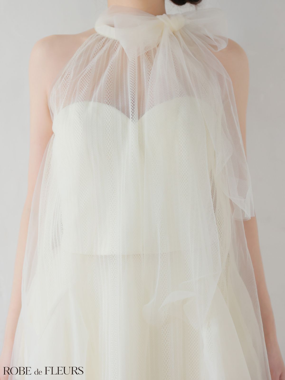 Robe de Fleurs ミニドレス ivory ROBE de FLEURS ローブドフルール fm3486［ハイネックウエストリボン