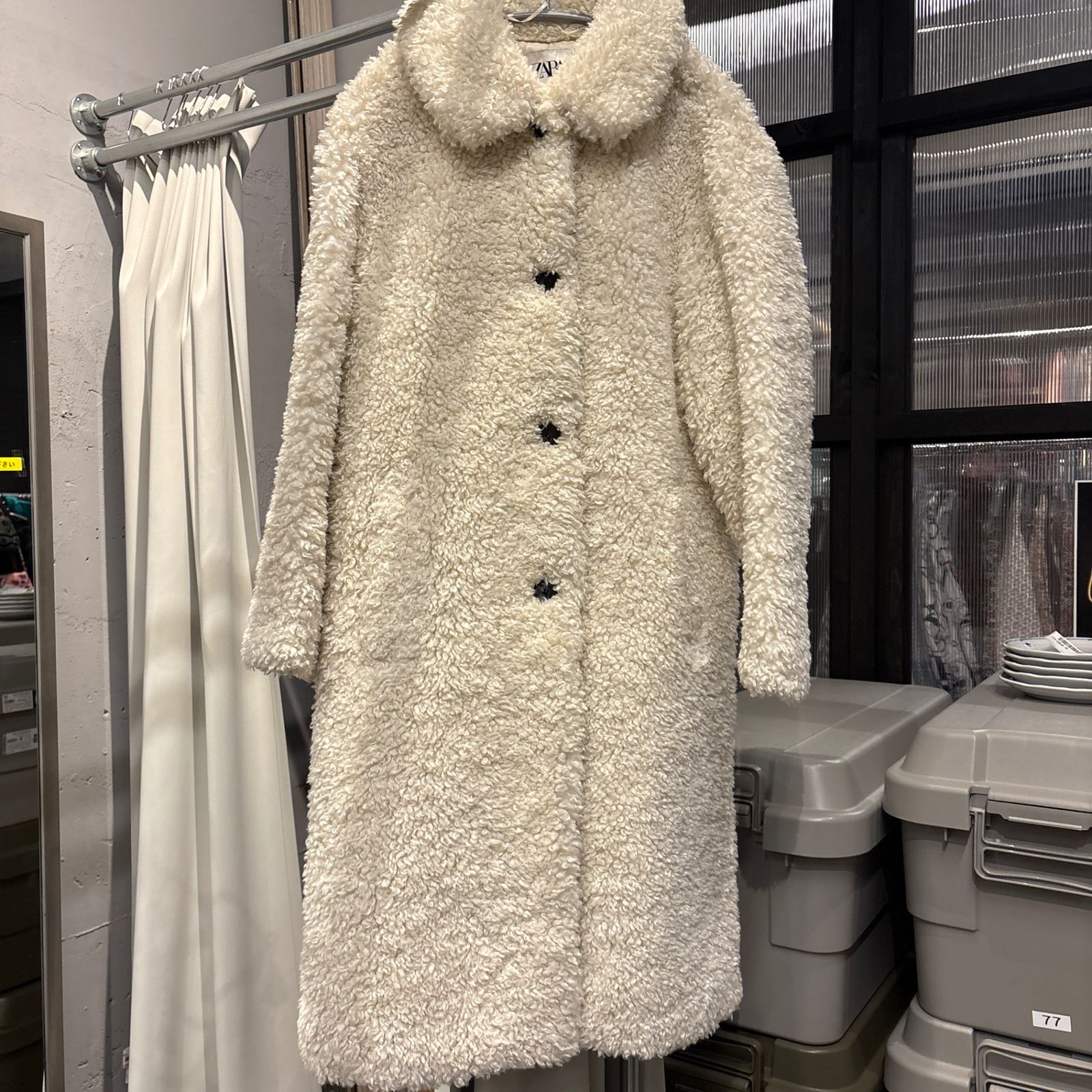 ZARA ザラ BASIC ベーシック ボア コート ロング テディベア ホワイト