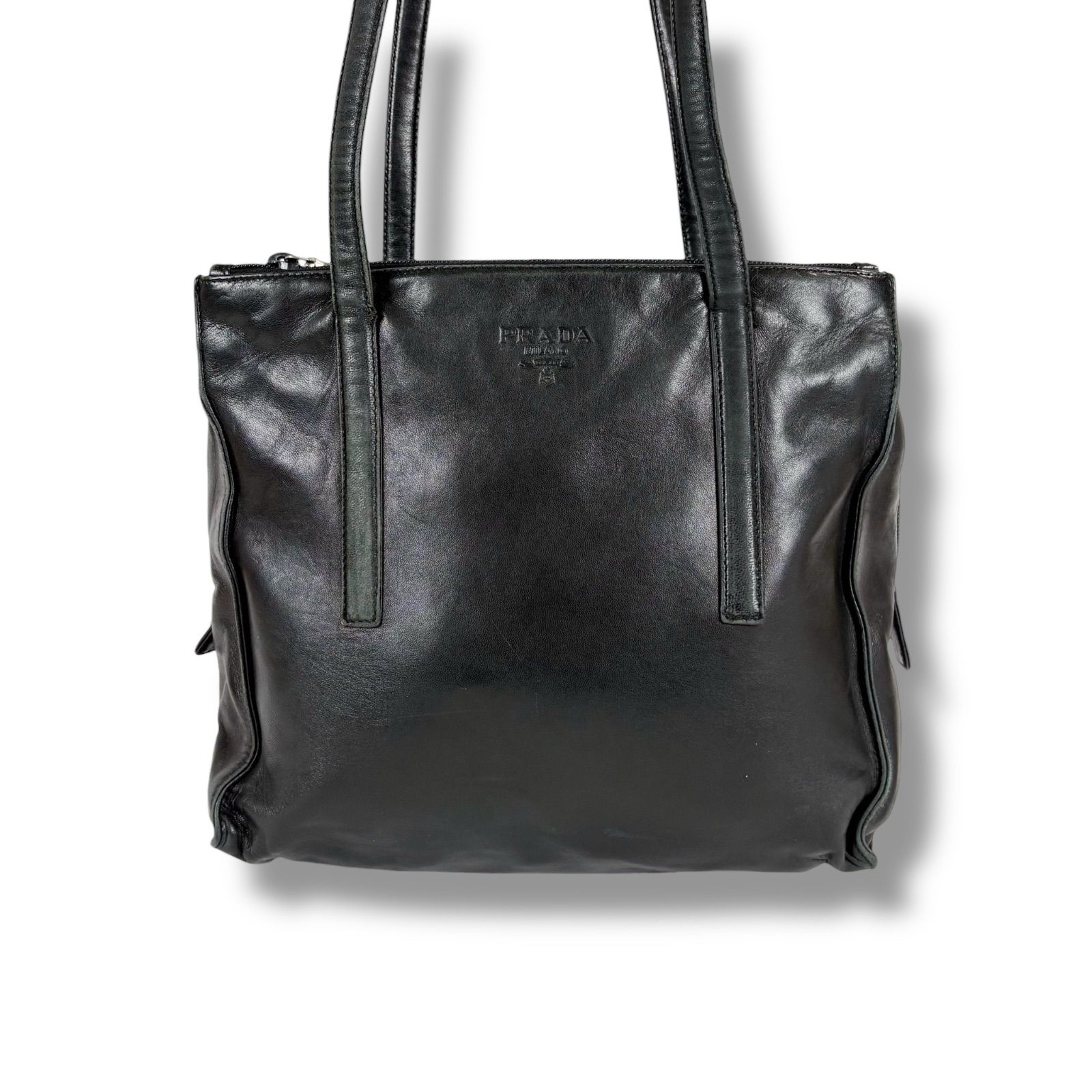 プラダ PRADA 型押しロゴ ショルダーバッグ ミニトートバッグ ブラック 