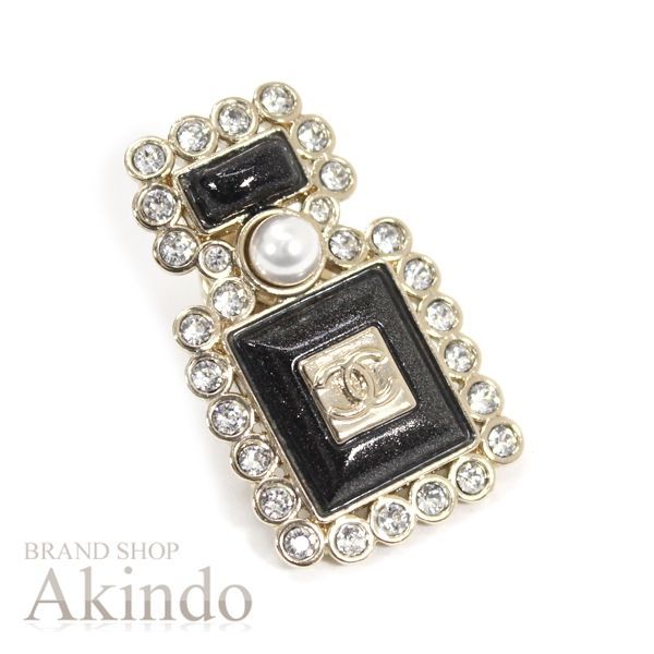シャネル ピンブローチ パフューム ラインストーン ブラック ゴールド CC ココマーク フェイクパール 箱 CHANEL 重ね付け 胸元 レディース ウィメンズ COCO