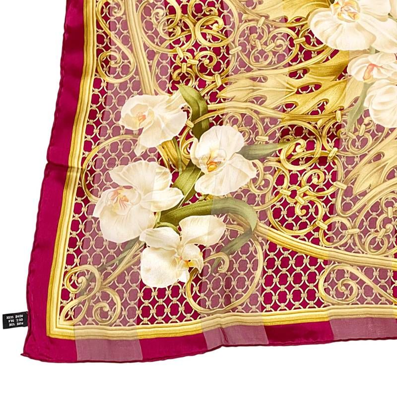 美品 クリスチャンディオール シルク 花柄スカーフ 大判 パープル系 総