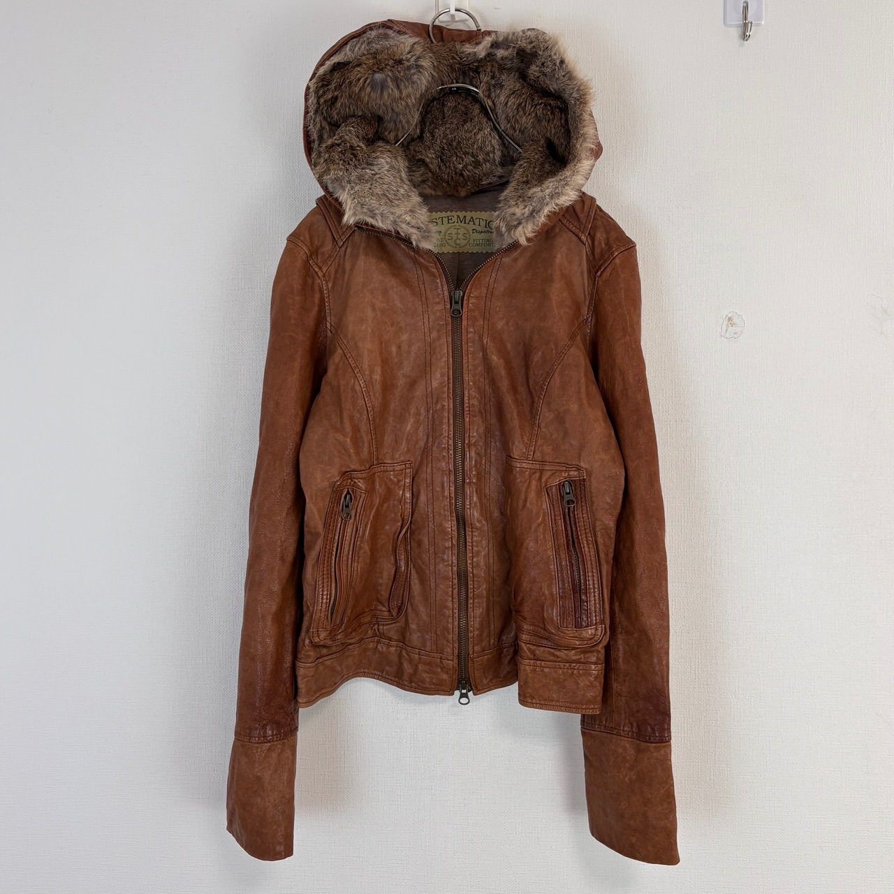 SISTEMATIC S ライダースジャケット ファーフード付きアウター 羊革